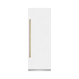 ZLINE Autograph Edition 30 in. 16.7 cu. ft. Column Refrigerator in White Matte with Graphite Gray Interior and Champagne Bronze Accents (RCRVZ-WM-30-CB)
