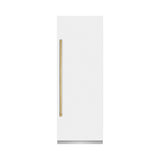 ZLINE Autograph Edition 30 in. 16.7 cu. ft. Column Refrigerator in White Matte with Graphite Gray Interior and Polished Gold Accents (RCRVZ-WM-30-G)