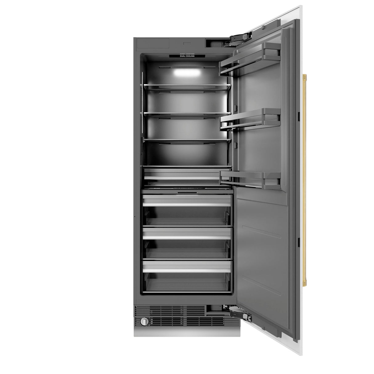 ZLINE Autograph Edition 30 in. 16.7 cu. ft. Column Refrigerator in White Matte with Graphite Gray Interior and Polished Gold Accents (RCRVZ-WM-30-G)