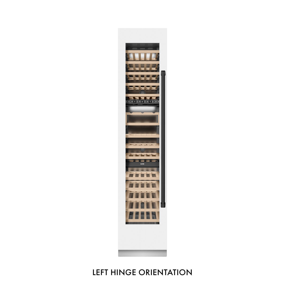 ZLINE Autograph Edition 18 in. 9.0 cu. ft. Triple Zone 68 Bottle Left Hinge Column Wine Cooler in White Matte with Matte Black Accents (RCWVLZ-WM-18-MB)