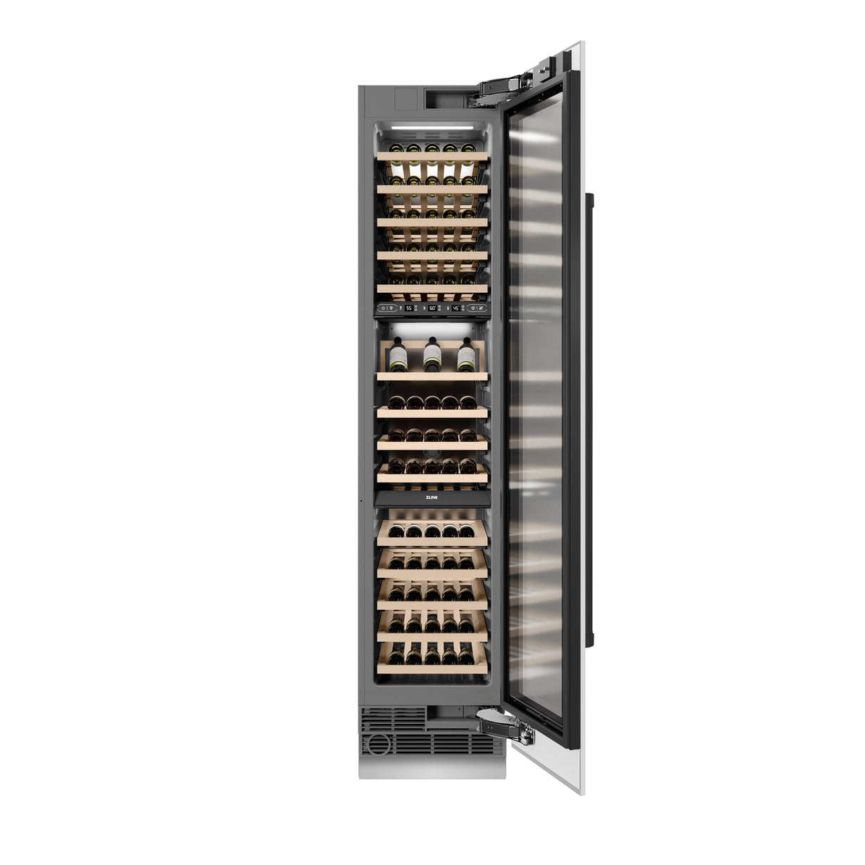 ZLINE Autograph Edition 18 in. 9.0 cu. ft. Triple Zone 68 Bottle Right Hinge Column Wine Cooler in White Matte with Matte Black Accents (RCWVRZ-WM-18-MB)