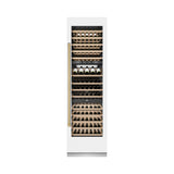 ZLINE Autograph Edition 24 in. 12.4 cu. ft. Triple Zone 100 Bottle Column Wine Cooler in White Matte and Champagne Bronze Accents (RCWVZ-WM-24-CB)