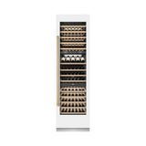 ZLINE Autograph Edition 24 in. 12.4 cu. ft. Triple Zone 100 Bottle Column Wine Cooler in White Matte and Champagne Bronze Accents (RCWVZ-WM-24-CB)