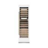 ZLINE Autograph Edition 24 in. 12.4 cu. ft. Triple Zone 100 Bottle Column Wine Cooler in White Matte and Champagne Bronze Accents (RCWVZ-WM-24-CB)