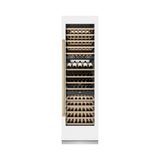 ZLINE Autograph Edition 24 in. 12.4 cu. ft. Triple Zone 100 Bottle Column Wine Cooler in White Matte and Polished Gold Accents (RCWVZ-WM-24-G)