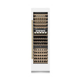 ZLINE Autograph Edition 24 in. 12.4 cu. ft. Triple Zone 100 Bottle Column Wine Cooler in White Matte and Polished Gold Accents (RCWVZ-WM-24-G)