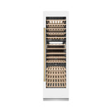 ZLINE Autograph Edition 24 in. 12.4 cu. ft. Triple Zone 100 Bottle Column Wine Cooler in White Matte and Polished Gold Accents (RCWVZ-WM-24-G)