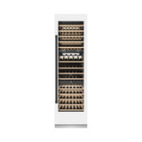ZLINE Autograph Edition 24 in. 12.4 cu. ft. Triple Zone 100 Bottle Column Wine Cooler in White Matte and Matte Black Accents (RCWVZ-WM-24-MB)