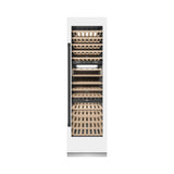 ZLINE Autograph Edition 24 in. 12.4 cu. ft. Triple Zone 100 Bottle Column Wine Cooler in White Matte and Matte Black Accents (RCWVZ-WM-24-MB)