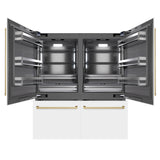 ZLINE Autograph Edition 72 in. 39.6 cu. ft. French Door Built-In Bottom Freezer Refrigerator with Water Dispensers and Ice Makers in White Matte with Graphite Gray Interior and Champagne Bronze Accents (GRBITZ-WM-72-CB)