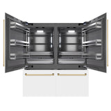 ZLINE Autograph Edition 72 in. 39.6 cu. ft. French Door Built-In Bottom Freezer Refrigerator with Water Dispensers and Ice Makers in White Matte with Graphite Gray Interior and Polished Gold Accents (GRBITZ-WM-72-G)