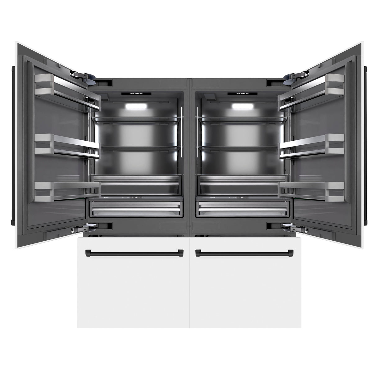 ZLINE Autograph Edition 72 in. 39.6 cu. ft. French Door Built-In Bottom Freezer Refrigerator with Water Dispensers and Ice Makers in White Matte with Graphite Gray Interior and Matte Black Accents (GRBITZ-WM-72-MB)