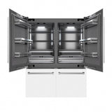 ZLINE 60 in. 32.2 cu. ft. French Door Built-In Bottom Freezer Refrigerator with Water Dispensers and Ice Makers in White Matte with Graphite Gray Interior (GRBIV-WM-60)