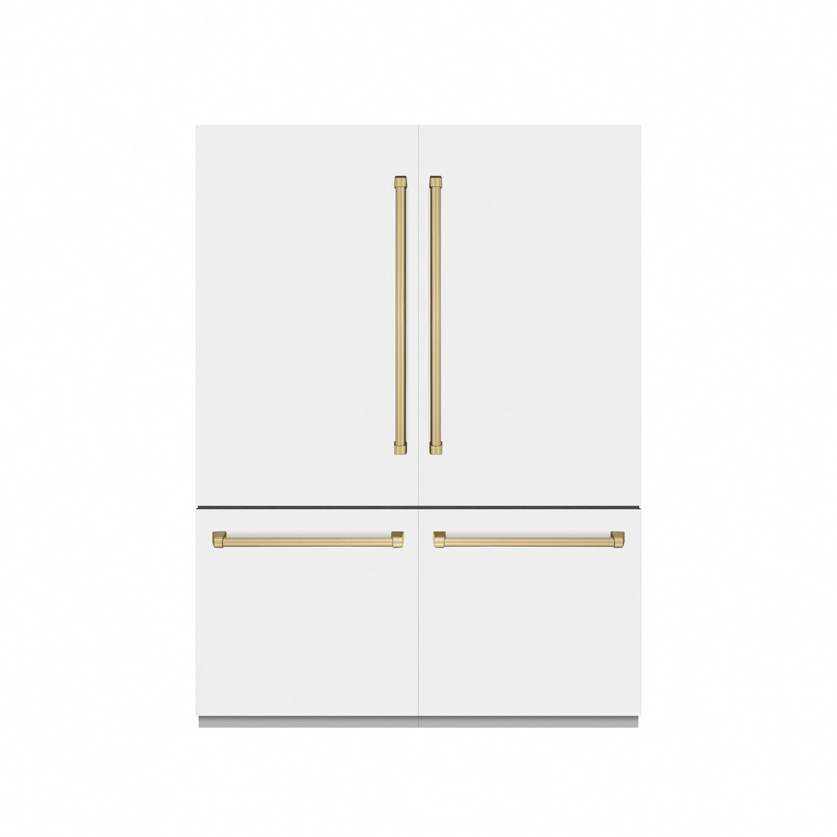ZLINE Autograph Edition 60 in. 32.2 cu. ft. French Door Built-In Bottom Freezer Refrigerator with Water Dispenser and Ice Maker in White Matte with Graphite Gray Interior and Champagne Bronze Accents (GRBIVZ-WM-60-CB)