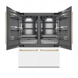 ZLINE Autograph Edition 60 in. 32.2 cu. ft. French Door Built-In Bottom Freezer Refrigerator with Water Dispenser and Ice Maker in White Matte with Graphite Gray Interior and Champagne Bronze Accents (GRBIVZ-WM-60-CB)