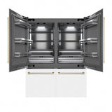 ZLINE Autograph Edition 60 in. 32.2 cu. ft. French Door Built-In Bottom Freezer Refrigerator with Water Dispenser and Ice Maker in White Matte with Graphite Gray Interior and Champagne Bronze Accents (GRBIVZ-WM-60-CB)