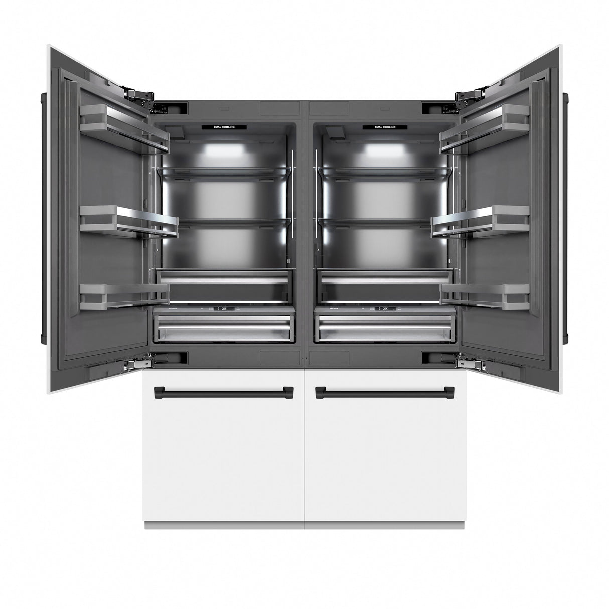 ZLINE Autograph Edition 60 in. 32.2 cu. ft. French Door Built-In Bottom Freezer Refrigerator with Water Dispenser and Ice Maker in White Matte with Graphite Gray Interior and Matte Black Accents (GRBIVZ-WM-60-MB)