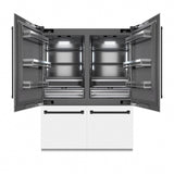 ZLINE Autograph Edition 60 in. 32.2 cu. ft. French Door Built-In Bottom Freezer Refrigerator with Water Dispenser and Ice Maker in White Matte with Graphite Gray Interior and Matte Black Accents (GRBIVZ-WM-60-MB)