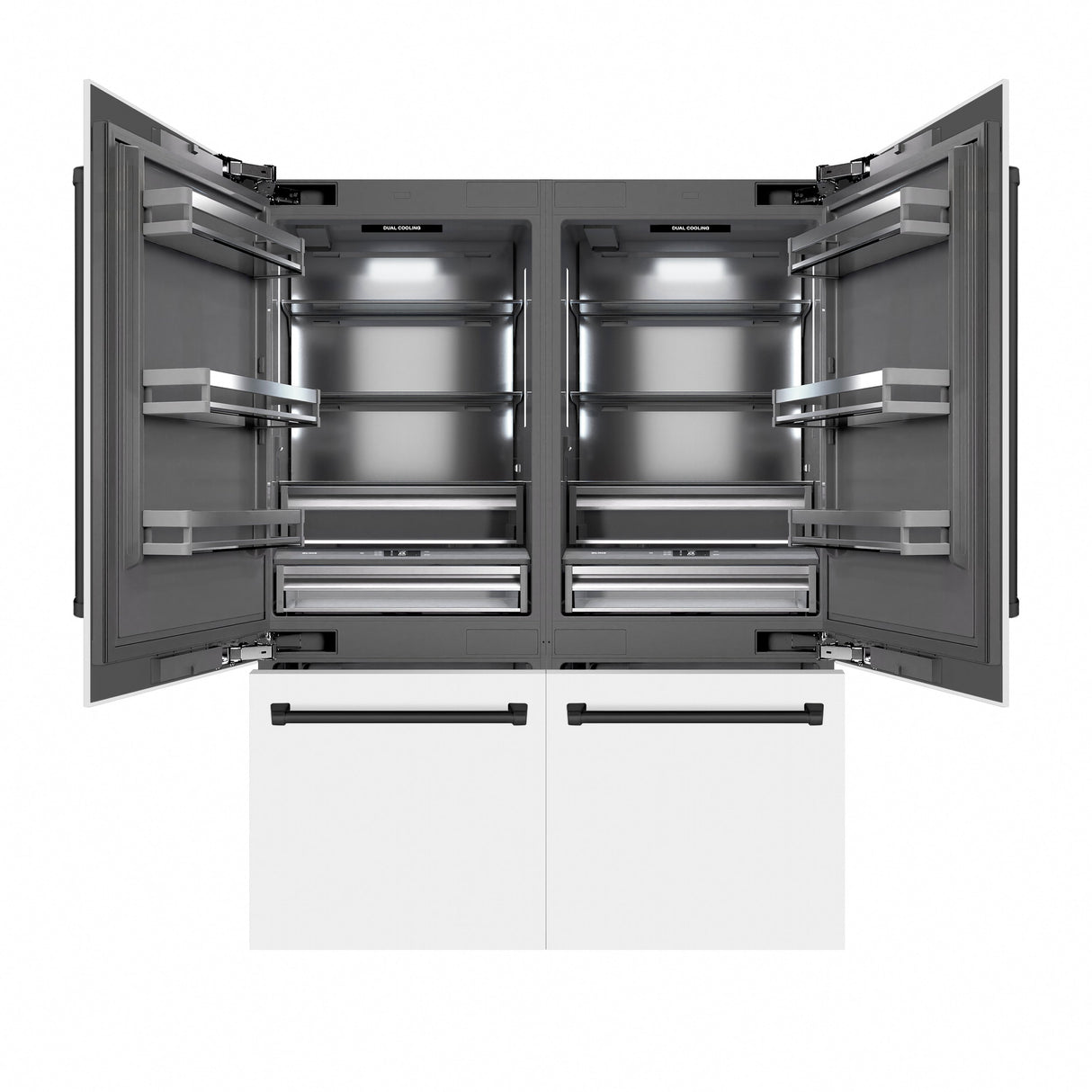 ZLINE Autograph Edition 60 in. 32.2 cu. ft. French Door Built-In Bottom Freezer Refrigerator with Water Dispenser and Ice Maker in White Matte with Graphite Gray Interior and Matte Black Accents (GRBIVZ-WM-60-MB)