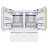 ZLINE Autograph Edition 72 in. 39.6 cu. ft. French Door Built-In Bottom Freezer Refrigerator with Water Dispensers and Ice Makers in White Matte and Champagne Bronze Accents (RBITZ-WM-72-CB)