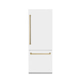 ZLINE Autograph Edition 30 in. 16.1 cu. ft. Built-In Bottom Freezer Refrigerator with Water Dispenser and Ice Maker in White Matte with Champagne Bronze Accents (RBIVZ-WM-30-CB)