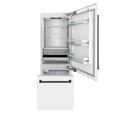 ZLINE Autograph Edition 30 in. 16.1 cu. ft. Built-In Bottom Freezer Refrigerator with Water Dispenser and Ice Maker in White Matte with Matte Black Accents (RBIVZ-WM-30-MB)