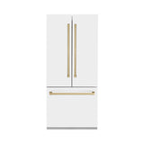 ZLINE Autograph Edition 36 in. 19.6 cu. ft. French Door Built-In Bottom Freezer Refrigerator with Water Dispenser and Ice Maker in White Matte with Champagne Bronze Accents (RBIVZ-WM-36-CB)