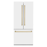 ZLINE Autograph Edition 36 in. 19.6 cu. ft. French Door Built-In Bottom Freezer Refrigerator with Water Dispenser and Ice Maker in White Matte with Champagne Bronze Accents (RBIVZ-WM-36-CB)