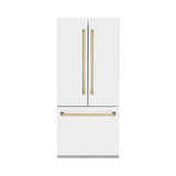 ZLINE Autograph Edition 36 in. 19.6 cu. ft. French Door Built-In Bottom Freezer Refrigerator with Water Dispenser and Ice Maker in White Matte with Polished Gold Accents (RBIVZ-WM-36-G)