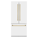 ZLINE Autograph Edition 36 in. 19.6 cu. ft. French Door Built-In Bottom Freezer Refrigerator with Water Dispenser and Ice Maker in White Matte with Polished Gold Accents (RBIVZ-WM-36-G)