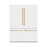 ZLINE Autograph Edition 60 in. 32.2 cu. ft. French Door Built-In Bottom Freezer Refrigerator with Water Dispenser and Ice Maker in White Matte with Champagne Bronze Accents (RBIVZ-WM-60-CB)