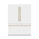 ZLINE Autograph Edition 60 in. 32.2 cu. ft. French Door Built-In Bottom Freezer Refrigerator with Water Dispenser and Ice Maker in White Matte with Champagne Bronze Accents (RBIVZ-WM-60-CB)