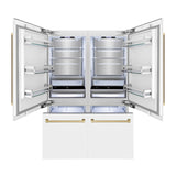 ZLINE Autograph Edition 60 in. 32.2 cu. ft. French Door Built-In Bottom Freezer Refrigerator with Water Dispenser and Ice Maker in White Matte with Champagne Bronze Accents (RBIVZ-WM-60-CB)