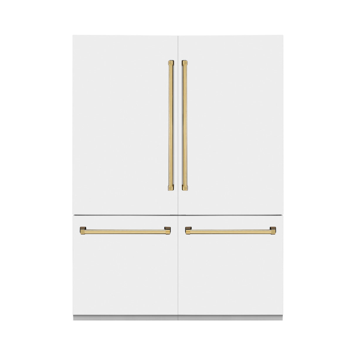 ZLINE Autograph Edition 60 in. 32.2 cu. ft. French Door Built-In Bottom Freezer Refrigerator with Water Dispenser and Ice Maker in White Matte with Polished Gold Accents (RBIVZ-WM-60-G)