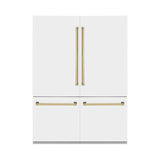 ZLINE Autograph Edition 60 in. 32.2 cu. ft. French Door Built-In Bottom Freezer Refrigerator with Water Dispenser and Ice Maker in White Matte with Polished Gold Accents (RBIVZ-WM-60-G)