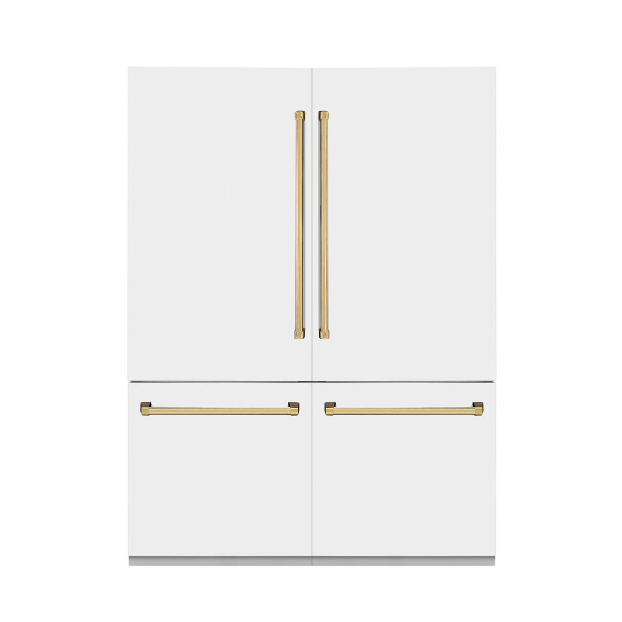 ZLINE Autograph Edition 60 in. 32.2 cu. ft. French Door Built-In Bottom Freezer Refrigerator with Water Dispenser and Ice Maker in White Matte with Polished Gold Accents (RBIVZ-WM-60-G)