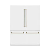 ZLINE Autograph Edition 60 in. 32.2 cu. ft. French Door Built-In Bottom Freezer Refrigerator with Water Dispenser and Ice Maker in White Matte with Polished Gold Accents (RBIVZ-WM-60-G)