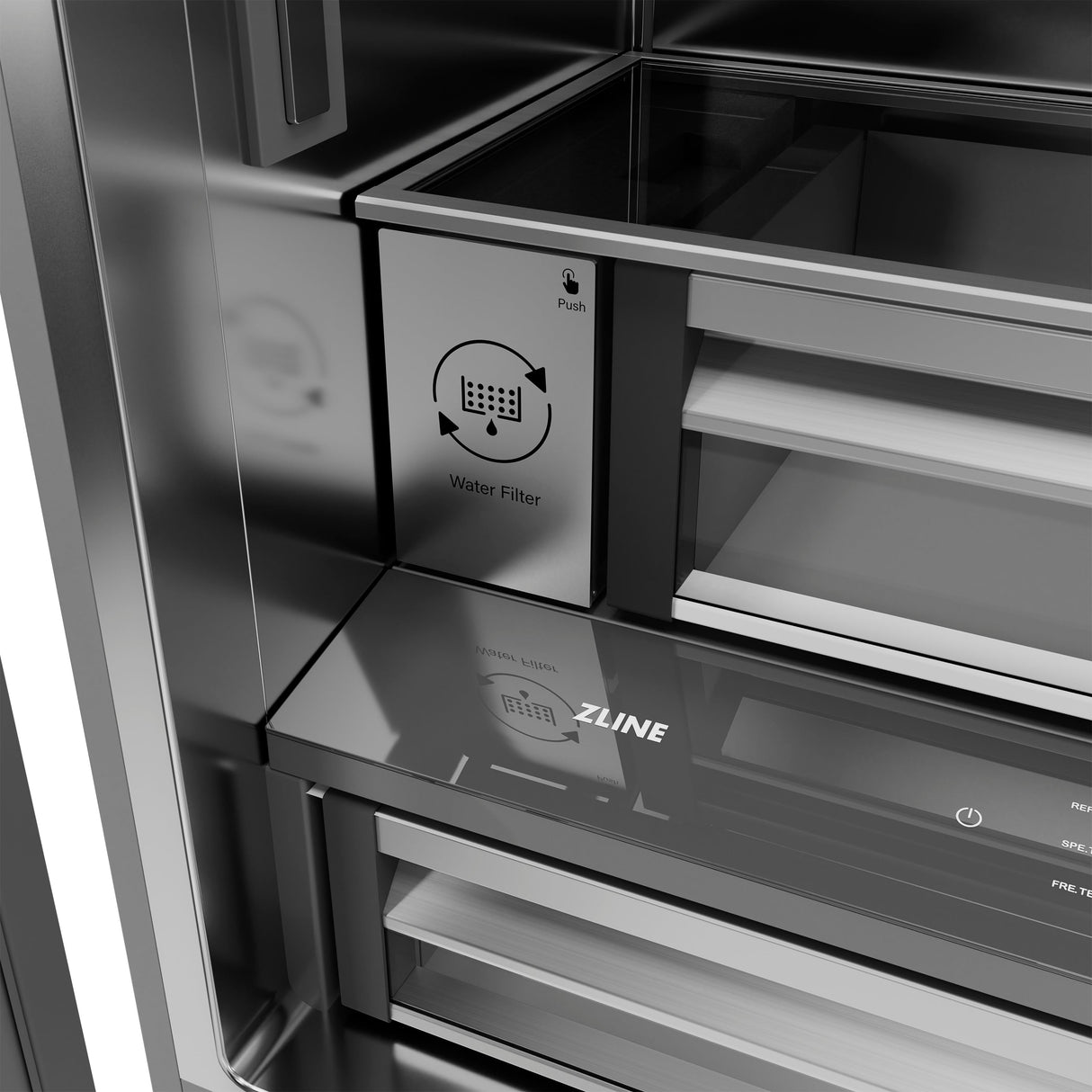 ZLINE Autograph Edition 36 in. 19.6 cu. ft. French Door Built-In Bottom Freezer Refrigerator with Water Dispenser and Ice Maker in White Matte with Stainless Steel Interior and Champagne Bronze Accents (SRBIVZ-WM-36-CB)