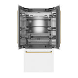 ZLINE Autograph Edition 36 in. 19.6 cu. ft. French Door Built-In Bottom Freezer Refrigerator with Water Dispenser and Ice Maker in White Matte with Stainless Steel Interior and Polished Gold Accents (SRBIVZ-WM-36-G)
