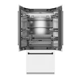 ZLINE Autograph Edition 36 in. 19.6 cu. ft. French Door Built-In Bottom Freezer Refrigerator with Water Dispenser and Ice Maker in White Matte with Stainless Steel Interior and Matte Black Accents (SRBIVZ-WM-36-MB)