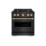 ZLINE Autograph Edition 30 in. 4.2 cu. ft. Classic Gas Range with 4 Burner Cooktop and Convection Gas Oven in Black Stainless Steel and Champagne Bronze Accents (CGRBZ-30-CB)