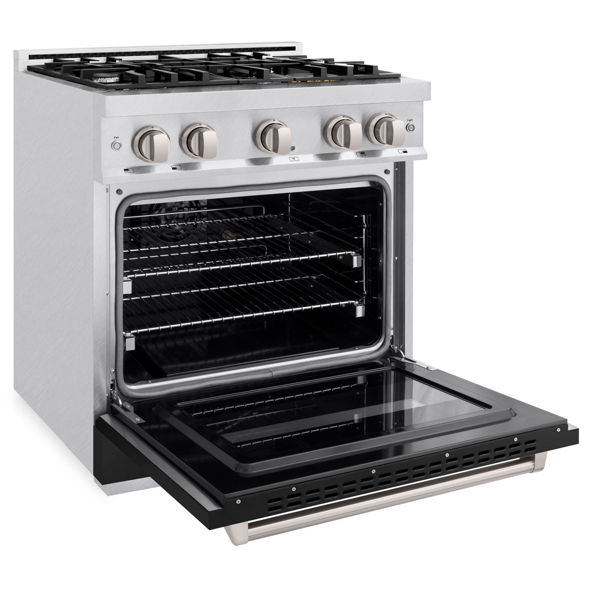 ZLINE 30 in. 4.2 cu. ft. Classic Gas Range with 4 Burner Cooktop and Convection Gas Oven in Satin Stainless Steel with Black Matte Door (CGRS-BLM-30)