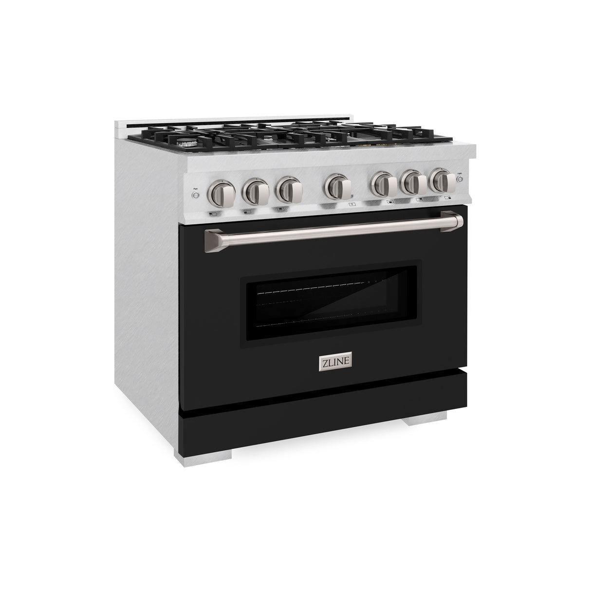 ZLINE 36 in. 5.2 cu. ft. Classic Gas Range with 6 Burner Cooktop and Convection Gas Oven in Satin Stainless Steel with Black Matte Door (CGRS-BLM-36)