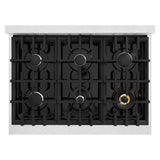ZLINE 36 in. 5.2 cu. ft. Classic Gas Range with 6 Burner Cooktop and Convection Gas Oven in Satin Stainless Steel with Black Matte Door (CGRS-BLM-36)