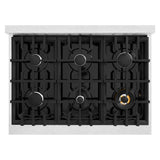 ZLINE 36 in. 5.2 cu. ft. Classic Dual Fuel Range with 6 Burner Gas Cooktop and Electric Convection Oven in Satin Stainless Steel with Black Matte Door (CDRS-BLM-36)