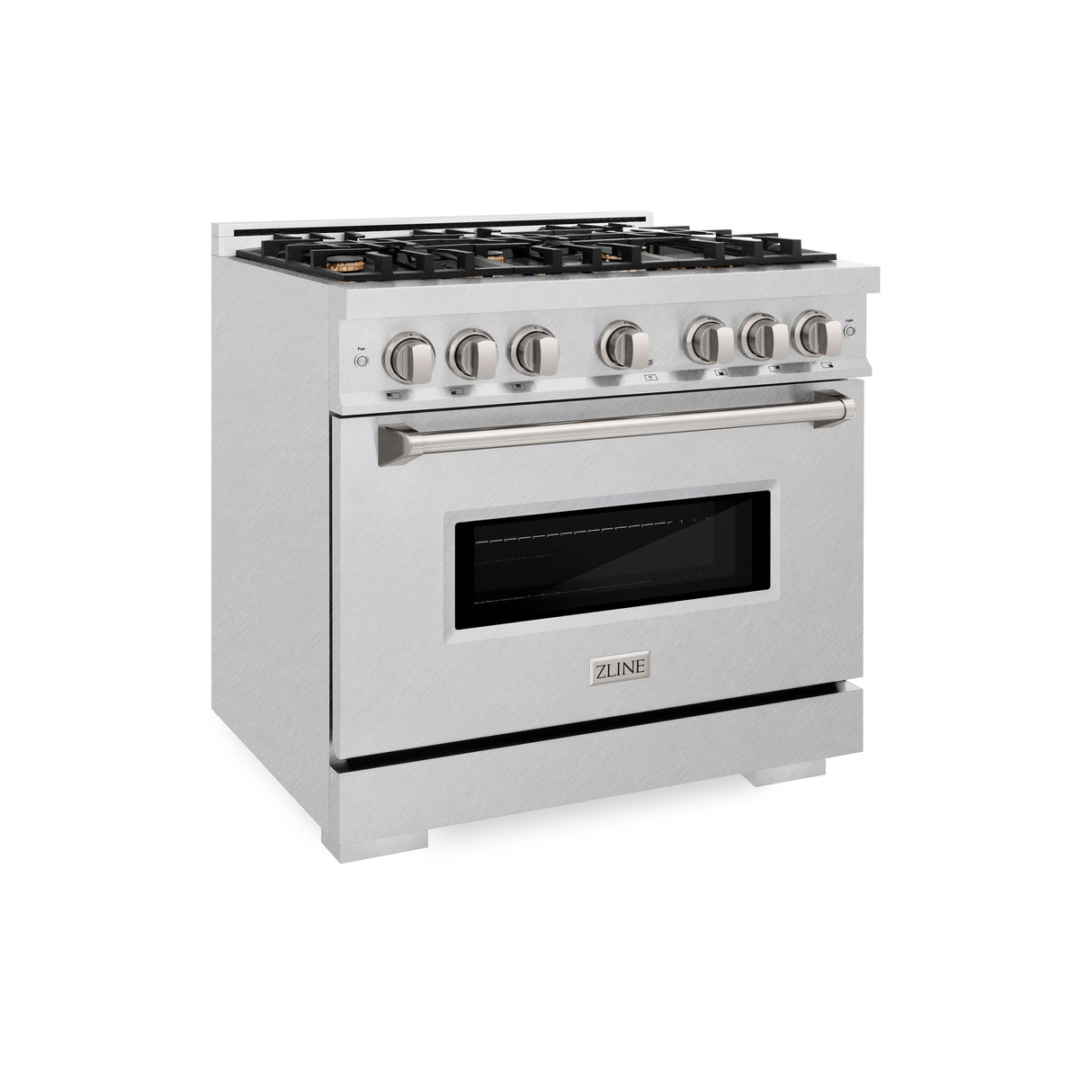 ZLINE 36 in. 5.2 cu. ft. Classic Dual Fuel Range with Gas Cooktop and Electric Convection Oven in Satin Stainless Steel with 6 Brass Burners (CDRS-BR-36)