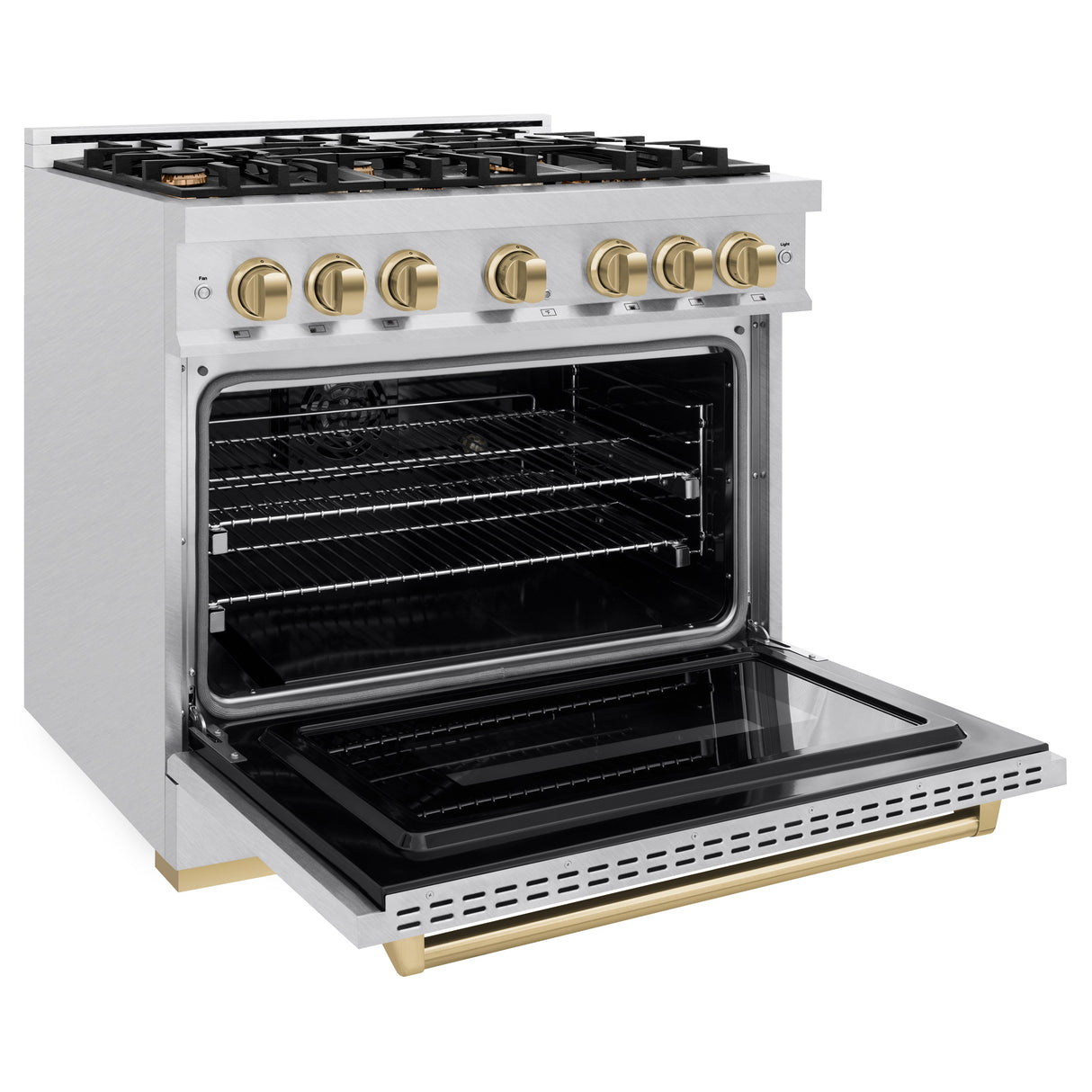 ZLINE Autograph Edition 36 in. 5.2 cu. ft. Classic Dual Fuel Range with 6 Burner Gas Cooktop and Electric Convection Oven in Satin Stainless Steel with Champagne Bronze Accents (CDRSZ-36-CB)