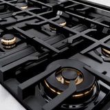 ZLINE Autograph Edition 36 in. 5.2 cu. ft. Classic Dual Fuel Range with 6 Burner Gas Cooktop and Electric Convection Oven in Satin Stainless Steel with Black Matte Door and Champagne Bronze Accents (CDRSZ-BLM-36-CB)