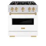 ZLINE Autograph Edition 30 in. 4.2 cu. ft. Classic Dual Fuel Range with 4 Burner Gas Cooktop and Electric Convection Oven in Satin Stainless Steel with White Matte Door and Polished Gold Accents (CDRSZ-WM-30-G)