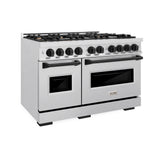 ZLINE Autograph Edition 48 in. 6.7 cu. ft. Classic Double Oven Dual Fuel Range with 8 Burner Gas Cooktop in Satin Stainless Steel and Matte Black Accents (CDRSZ-48-MB)